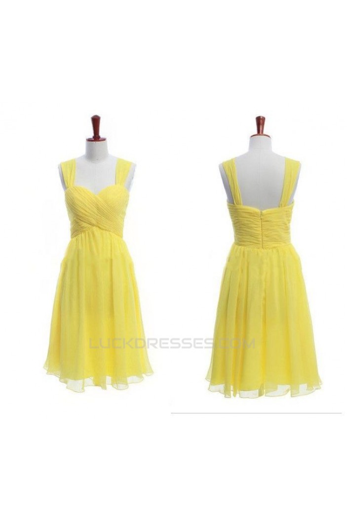 A-Line Straps Sleeveless Short Yellow Chiffon Prom Evening Bridesmaid Dresses ED011446