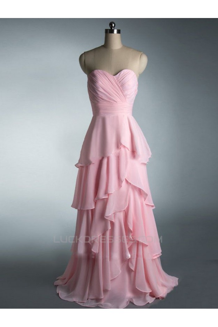 A-Line Sweetheart Long Pink Chiffon Prom Evening Formal Dresses ED011447