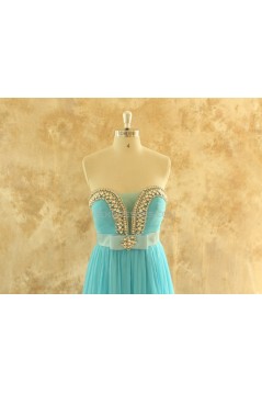 A-Line Beaded Long Blue Chiffon Prom Evening Formal Dresses ED011448