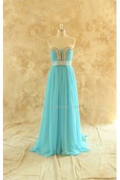 A-Line Beaded Long Blue Chiffon Prom Evening Formal Dresses ED011448