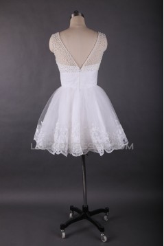 A-Line Short White Beaded Prom Evening Formal Dresses ED011449