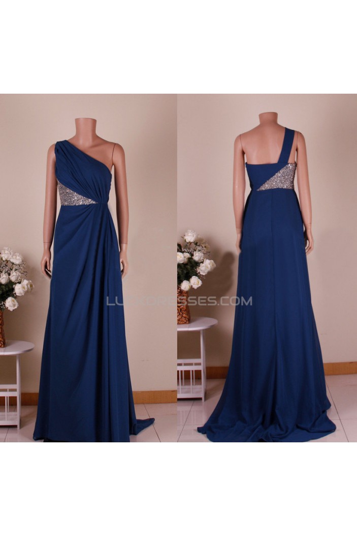 A-Line One-Shoulder Sequins Long Chiffon Prom Evening Formal Dresses ED011450