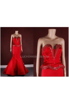 Trumpet/Mermaid Beaded Long Red Prom Evening Formal Dresses ED011452