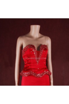 Trumpet/Mermaid Beaded Long Red Prom Evening Formal Dresses ED011452