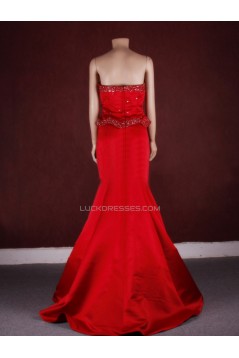 Trumpet/Mermaid Beaded Long Red Prom Evening Formal Dresses ED011452