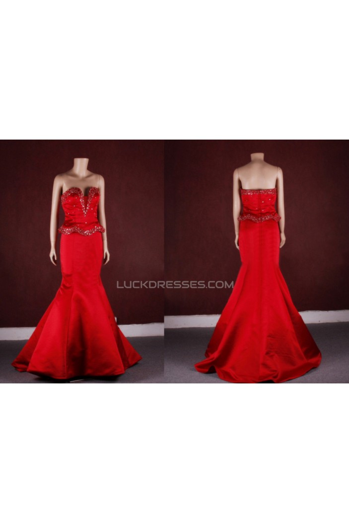 Trumpet/Mermaid Beaded Long Red Prom Evening Formal Dresses ED011452