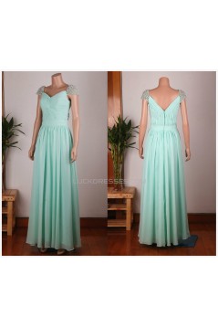 A-Line Beaded Long Blue Chiffon Prom Evening Formal Dresses ED011454