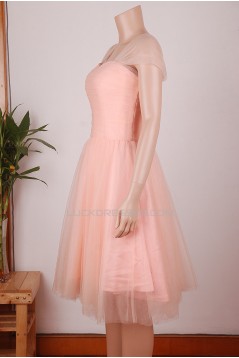 A-Line Straps Short Pink Tulle Prom Evening Formal Dresses ED011456