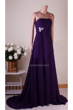 A-Line Strapless Long Purple Chiffon Prom Evening Bridesmaid Dresses ED011457