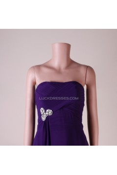 A-Line Strapless Long Purple Chiffon Prom Evening Bridesmaid Dresses ED011457