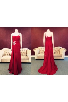 Sheath One-Shoulder Long Red Chiffon Prom Evening Formal Dresses ED011462