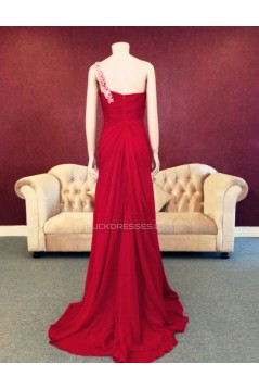 Sheath One-Shoulder Long Red Chiffon Prom Evening Formal Dresses ED011462