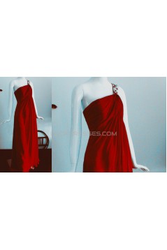 Empire One-Shoulder Long Red Chiffon Prom Evening Bridesmaid Dresses ED011463