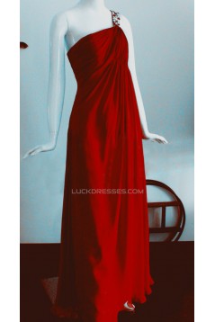 Empire One-Shoulder Long Red Chiffon Prom Evening Bridesmaid Dresses ED011463