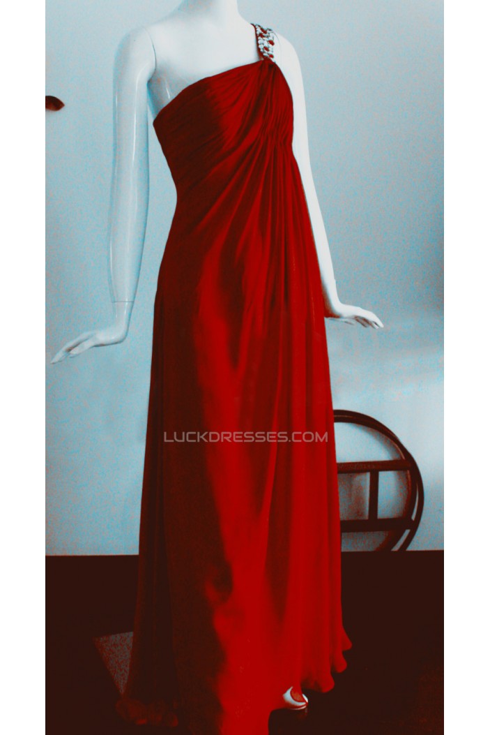 Empire One-Shoulder Long Red Chiffon Prom Evening Bridesmaid Dresses ED011463