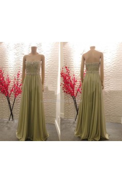 A-Line Strapless Beaded Long Chiffon Prom Evening Formal Dresses ED011464