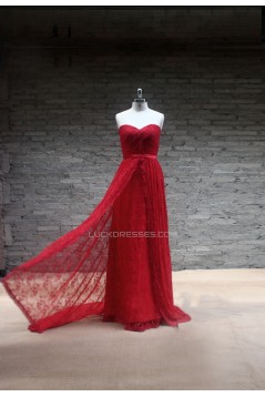 Sheath/Column Sweetheart Long Red Lace Prom Evening Formal Dresses ED011467