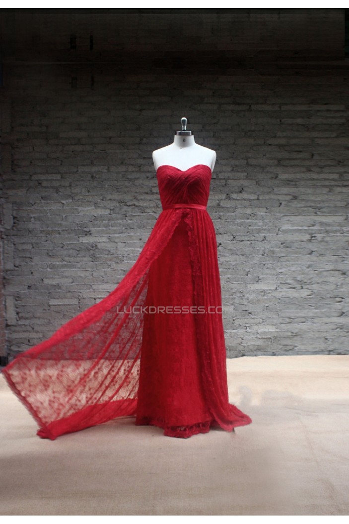 Sheath/Column Sweetheart Long Red Lace Prom Evening Formal Dresses ED011467