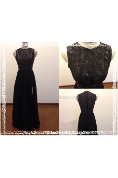 A-Line Long Black Lace and Chiffon Prom Evening Formal Dresses ED011469