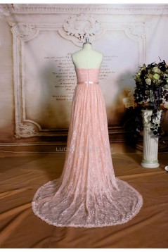 Sheath/Column Sweetheart Long Pink Lace Prom Evening Formal Dresses ED011470