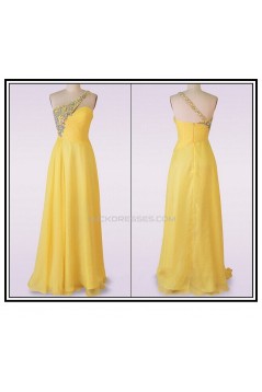 A-Line One-Shoulder Long Yellow Chiffon Prom Evening Formal Dresses ED011481