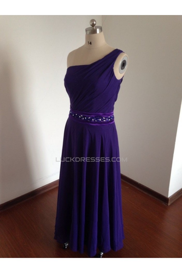 A-Line One-Shoulder Beaded Long Chiffon Prom Evening Bridesmaid Dresses ED011494