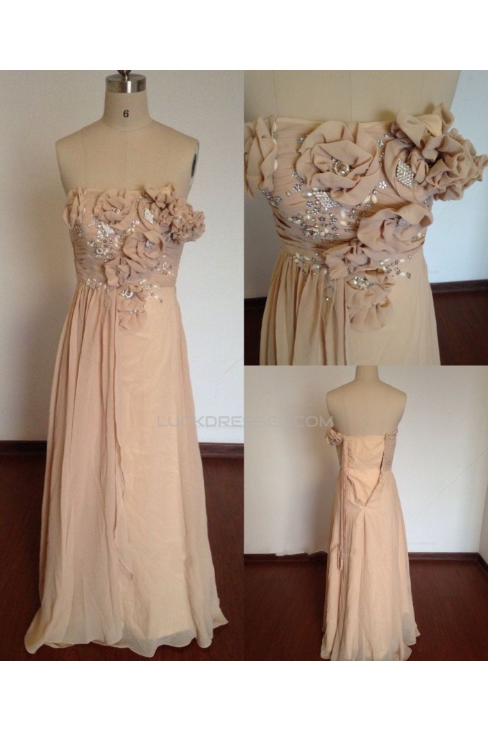 A-Line Strapless Long Chiffon Prom Evening Formal Dresses ED011495