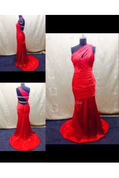 Trumpet/Mermaid One-Shoulder Long Red Prom Evening Formal Dresses ED011500