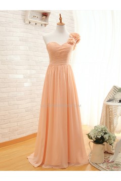 A-Line One-Shoulder Long Chiffon Prom Evening Bridesmaid Dresses ED011508