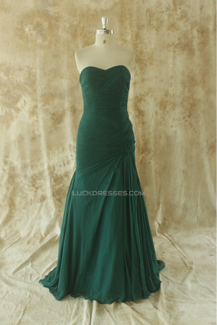 A-Line Sweetheart Pleated Long Chiffon Prom Evening Formal Dresses ED011512