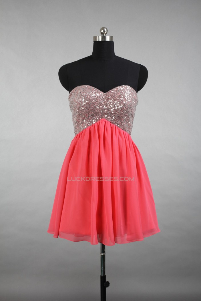 A-Line Sweetheart Short Sequin and Chiffon Prom Evening Cocktail Dresses ED011515