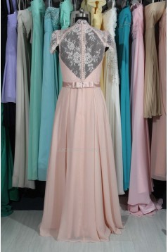 A-Line V-Neck Cap-Sleeve Lace and Chiffon Prom Evening Formal Dresses ED011516