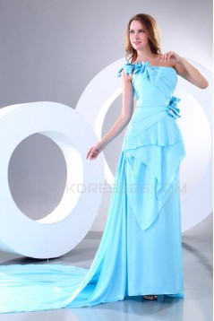 Long Blue One-Shoulder Prom Evening Formal Party Dresses ED010154