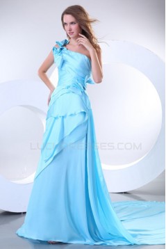 Long Blue One-Shoulder Prom Evening Formal Party Dresses ED010154