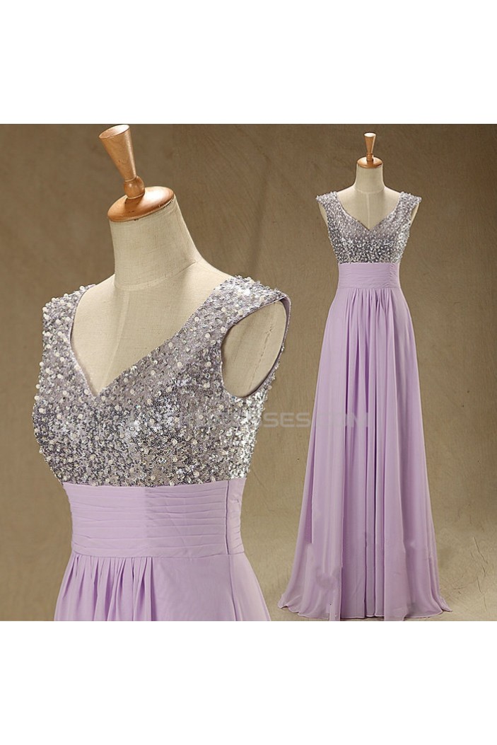 A-Line Beaded Sequin Long Chiffon Prom Evening Formal Dresses ED011544