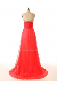A-Line Sweetheart Beaded Long Red Chiffon Prom Evening Formal Dresses ED011546
