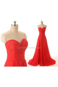 A-Line Sweetheart Long Red Chiffon Prom Evening Formal Dresses ED011548