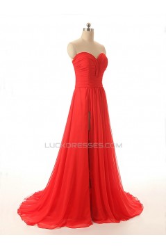 A-Line Sweetheart Long Red Chiffon Prom Evening Formal Dresses ED011548