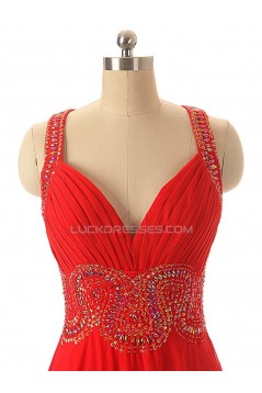 A-Line Beaded Long Red Chiffon Prom Evening Formal Dresses ED011552