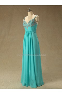 A-Line Spaghetti Strap Beaded Long Chiffon Prom Evening Formal Dresses ED011587