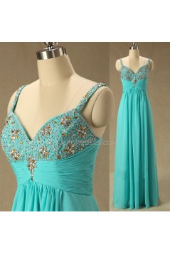 A-Line Spaghetti Strap Beaded Long Chiffon Prom Evening Formal Dresses ED011587