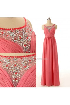 A-Line Beaded Long Chiffon Prom Evening Formal Dresses ED011590