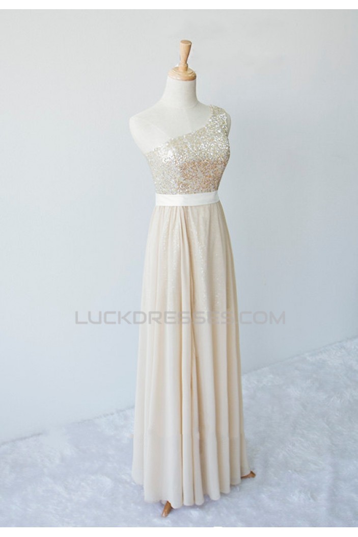 A-Line One-Shoulder Long Sequin and Chiffon Prom Evening Formal Dresses ED011598