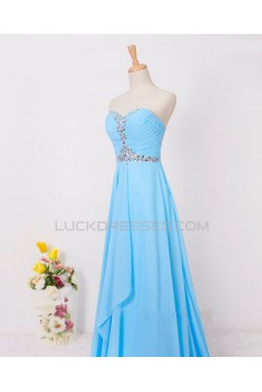A-Line Sweetheart Beaded Long Blue Chiffon Prom Evening Formal Dresses ED011599