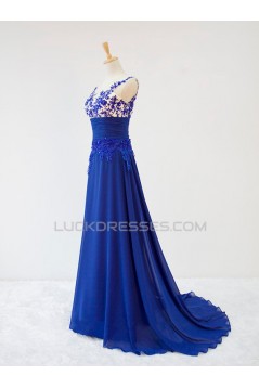 A-Line Long Blue Applique and Chiffon Prom Evening Formal Dresses ED011600