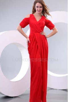 Long Red Short Sleeve Chiffon Prom Evening Formal Party Dresses ED010161