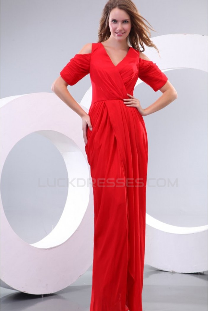 Long Red Short Sleeve Chiffon Prom Evening Formal Party Dresses ED010161