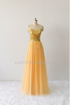 A-Line Sweetheart Sequin and Tulle Long Prom Evening Formal Dresses ED011611