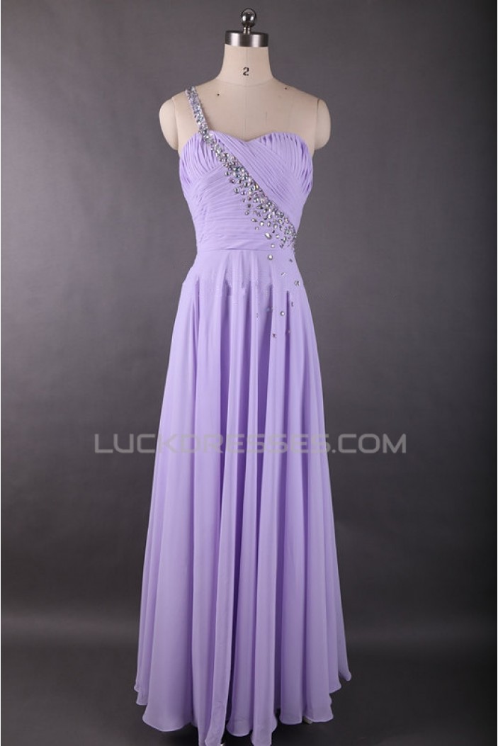 A-Line One-Shoulder Lilac Long Chiffon Prom Evening Formal Dresses ED011613