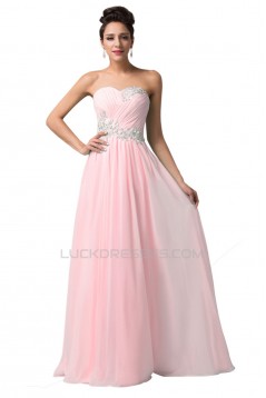 A-Line Sweetheart Beaded Long Pink Chiffon Prom Evening Formal Dresses ED011616